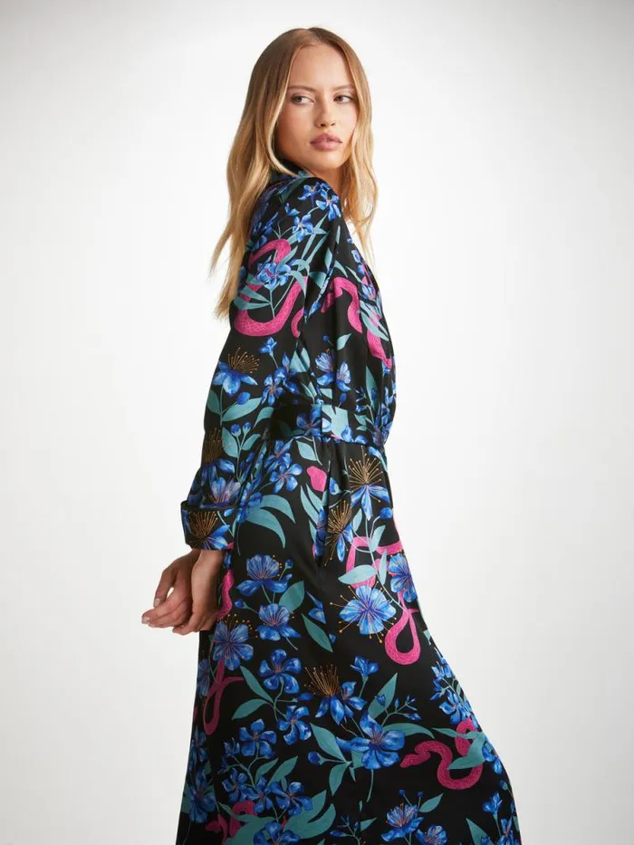Derek Rose Silk Robes Women Long Robe Brindisi 101 Silk Satin Black
