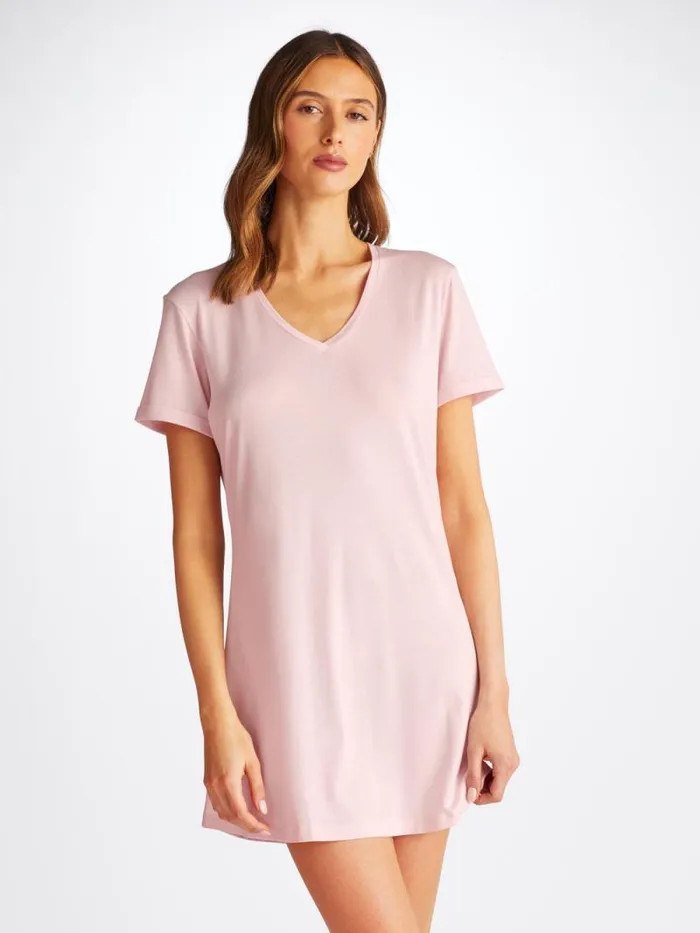 Derek Rose Sleep TShirts Women VNeck Sleep TShirt Lara Micro Modal Stretch Ballet Pink