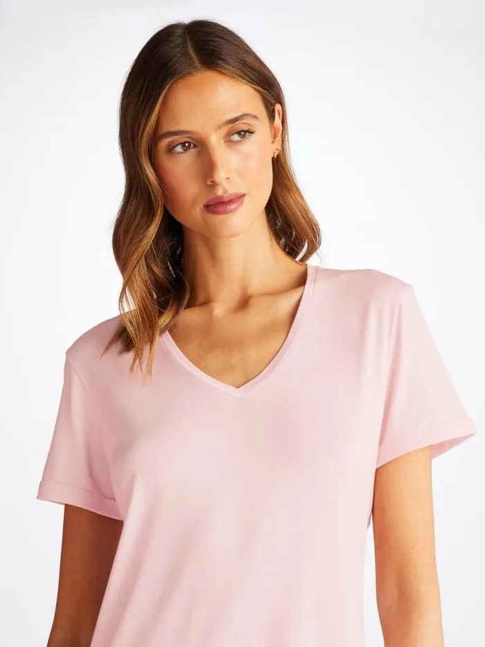 Derek Rose Sleep TShirts Women VNeck Sleep TShirt Lara Micro Modal Stretch Ballet Pink