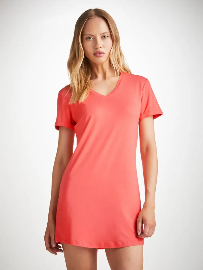Derek Rose Sleep TShirts Women VNeck Sleep TShirt Lara Micro Modal Stretch Coral Derek Rose Sleep TShirts Women VNeck Sleep TShirt Lara Micro Modal Stretch Coral