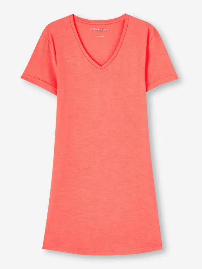 Derek Rose Sleep TShirts Women VNeck Sleep TShirt Lara Micro Modal Stretch Coral