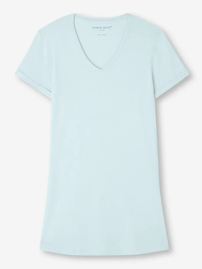 Derek Rose Sleep TShirts Women VNeck Sleep TShirt Lara Micro Modal Stretch Ice Blue