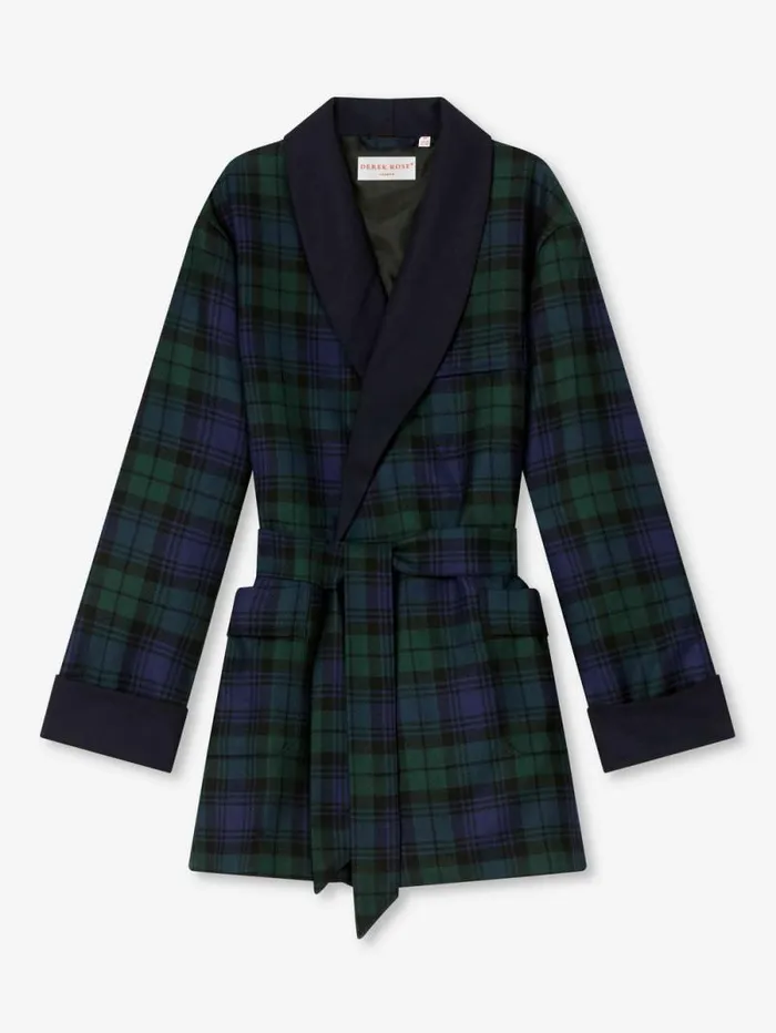 Derek Rose Smoking Jackets Men Smoking Jacket Tartan Wool Black Watch Navy
