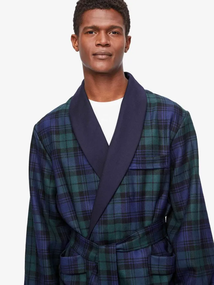 Derek Rose Smoking Jackets Men Smoking Jacket Tartan Wool Black Watch Navy