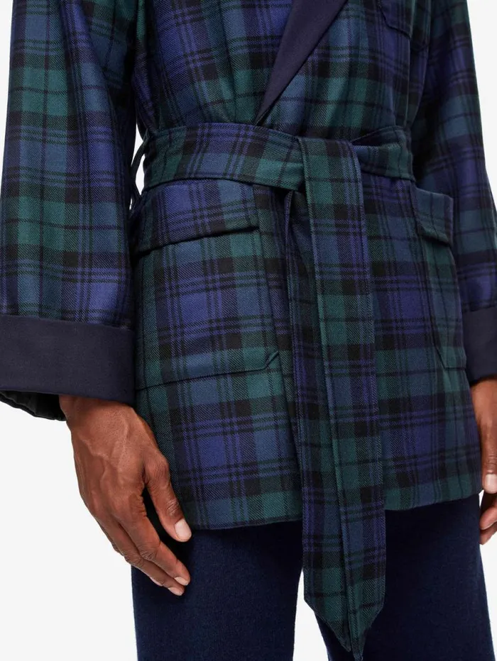 Derek Rose Smoking Jackets Men Smoking Jacket Tartan Wool Black Watch Navy