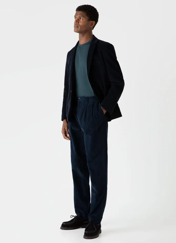Double Pleat Corduroy Trouser Navy Men SUNSPEL Pants
