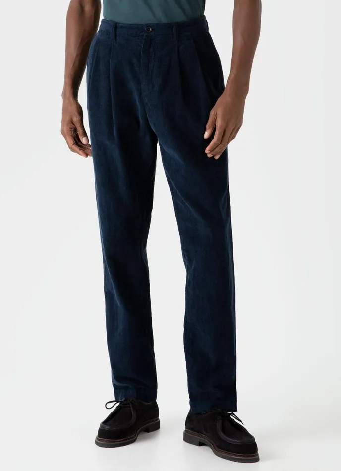 Double Pleat Corduroy Trouser Navy Men SUNSPEL Pants