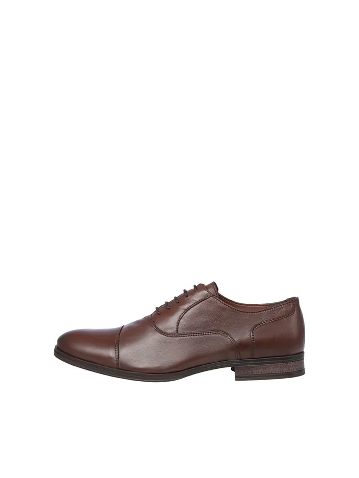 Dress Shoes JACK and JONES Mens LEATHER OXFORD DRESS SHOES Brown Cognac For Sale