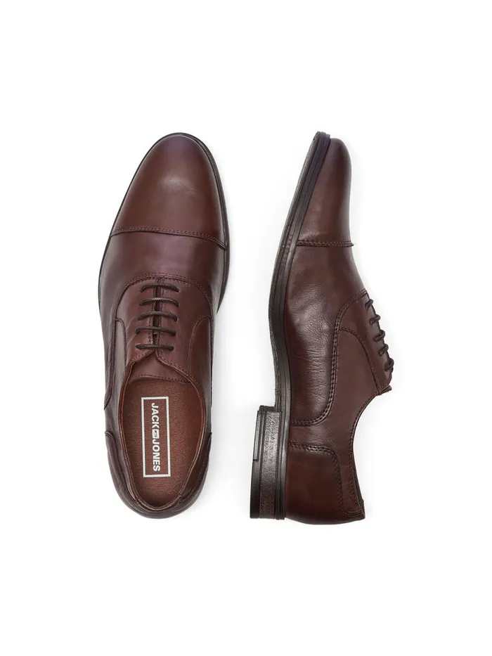 Dress Shoes JACK and JONES Mens LEATHER OXFORD DRESS SHOES Brown Cognac For Sale