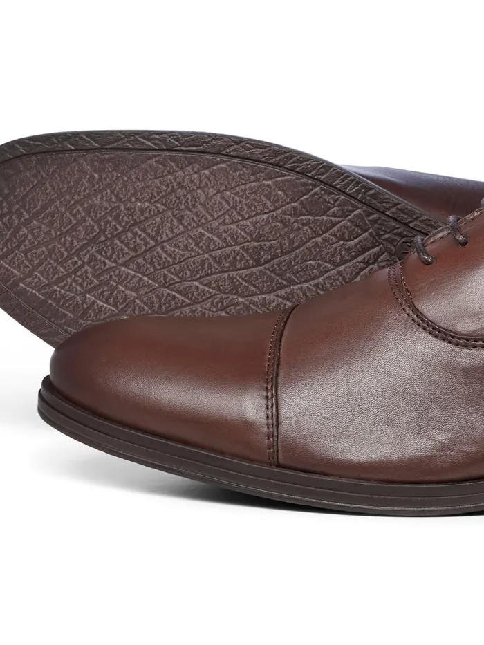 Dress Shoes JACK and JONES Mens LEATHER OXFORD DRESS SHOES Brown Cognac For Sale