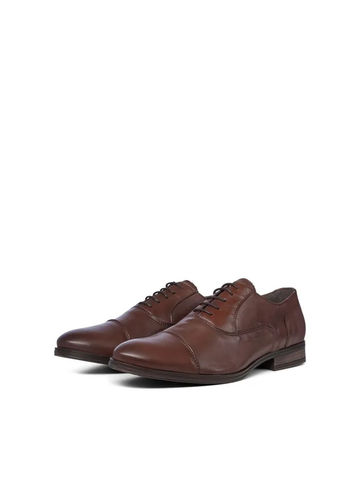 Dress Shoes JACK and JONES Mens LEATHER OXFORD DRESS SHOES Brown Cognac For Sale