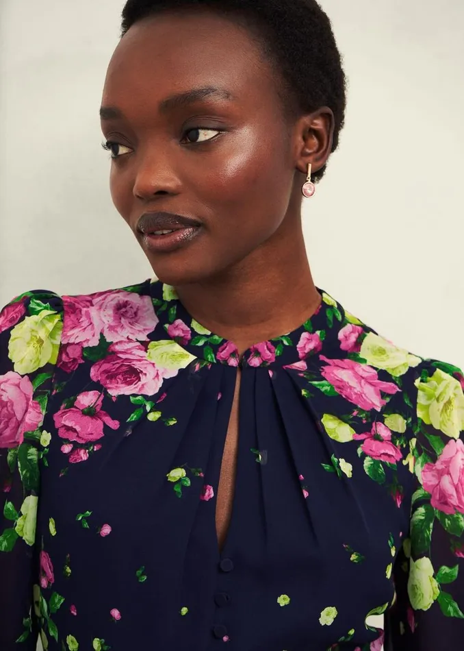 Dresses and Jumpsuits Women HOBBS Petite Eva Floral Silk Dress Navy Multi