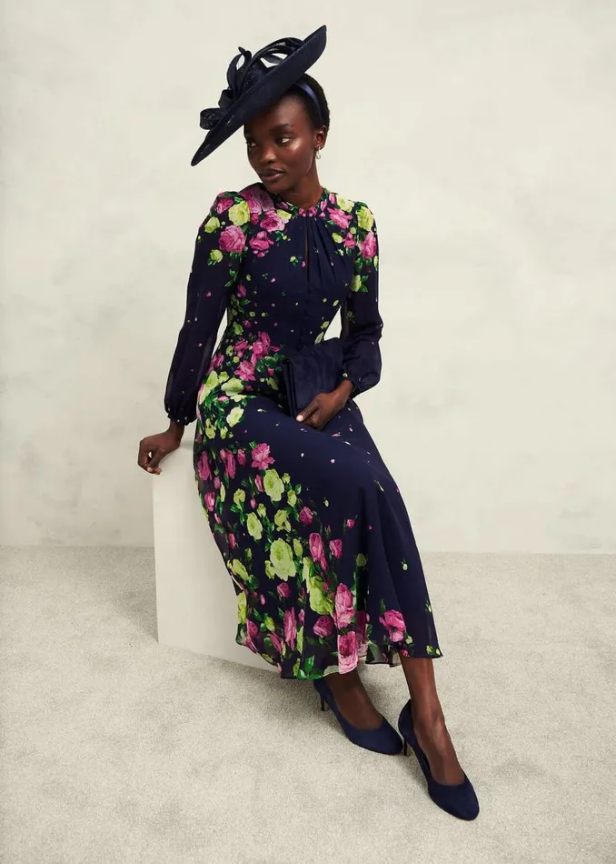 Dresses and Jumpsuits Women HOBBS Petite Eva Floral Silk Dress Navy Multi