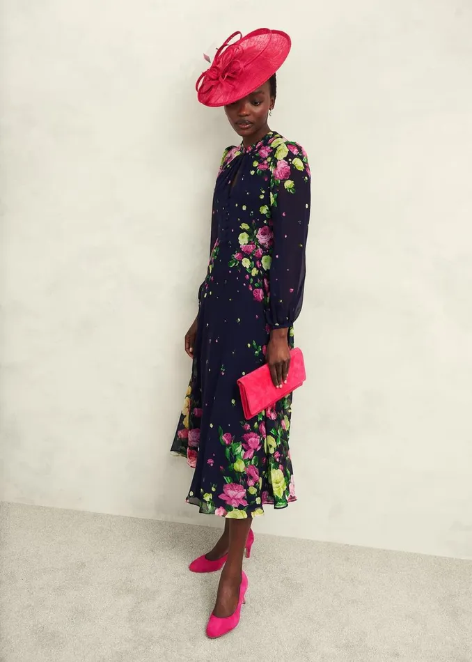 Dresses and Jumpsuits Women HOBBS Petite Eva Floral Silk Dress Navy Multi