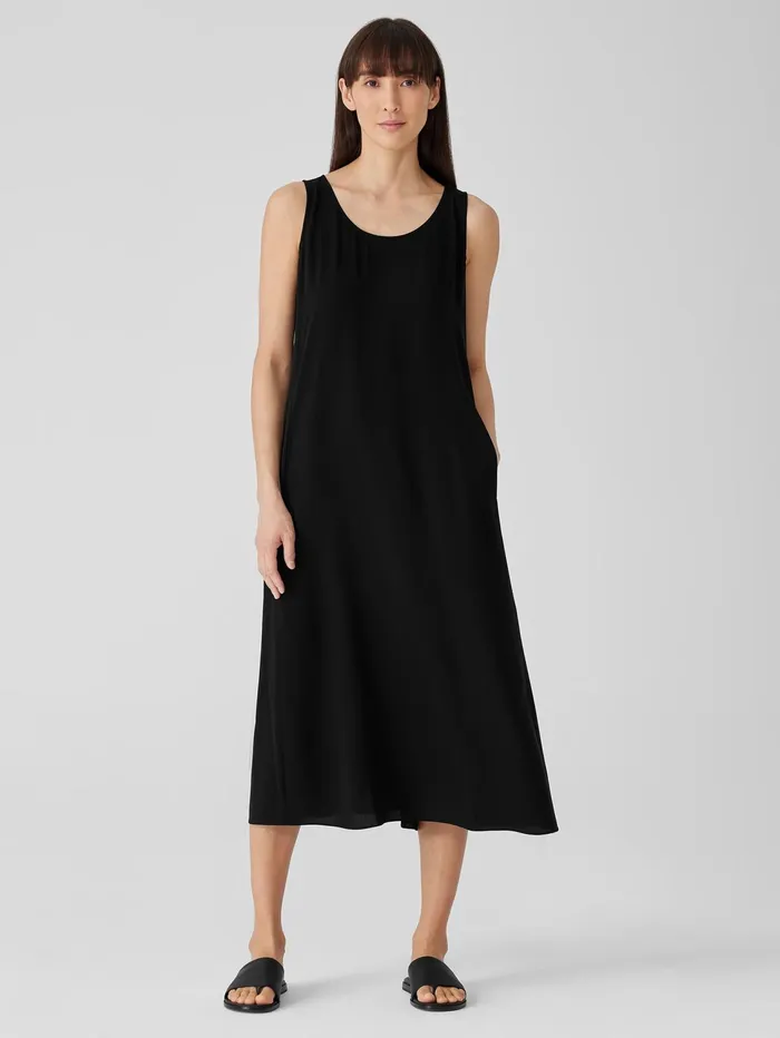 Dresses and Skirts Women Eileen Fisher Silk Georgette Crepe Scoop Neck Dress Black Dresses and Skirts Women Eileen Fisher Silk Georgette Crepe Scoop Neck Dress Black