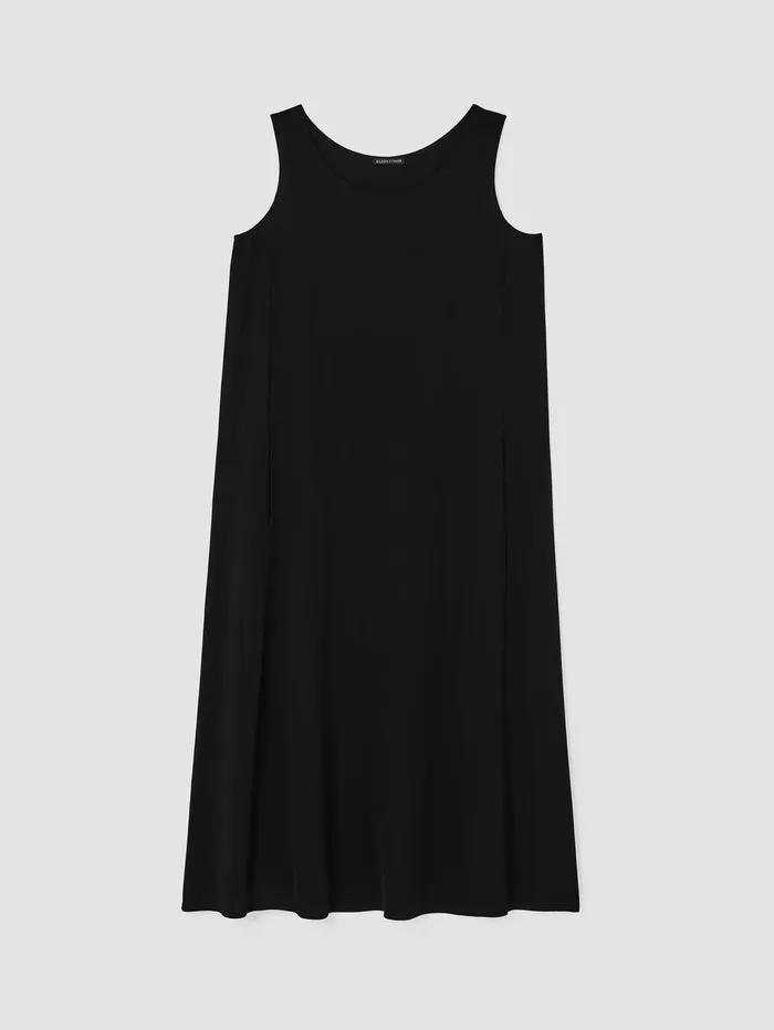 Dresses and Skirts Women Eileen Fisher Silk Georgette Crepe Scoop Neck Dress Black