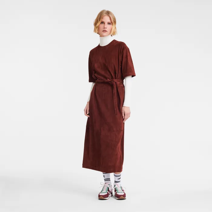 Dresses and Skirts Women Leather long dress Burgundy Longchamp