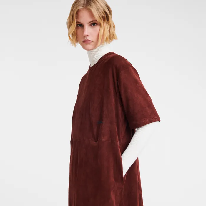 Dresses and Skirts Women Leather long dress Burgundy Longchamp