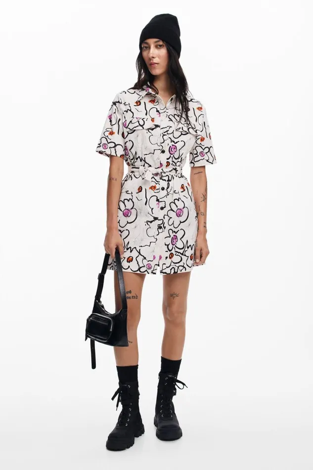 Dresses And Jumpsuits Women Desigual Dress With Drawn Flowers White