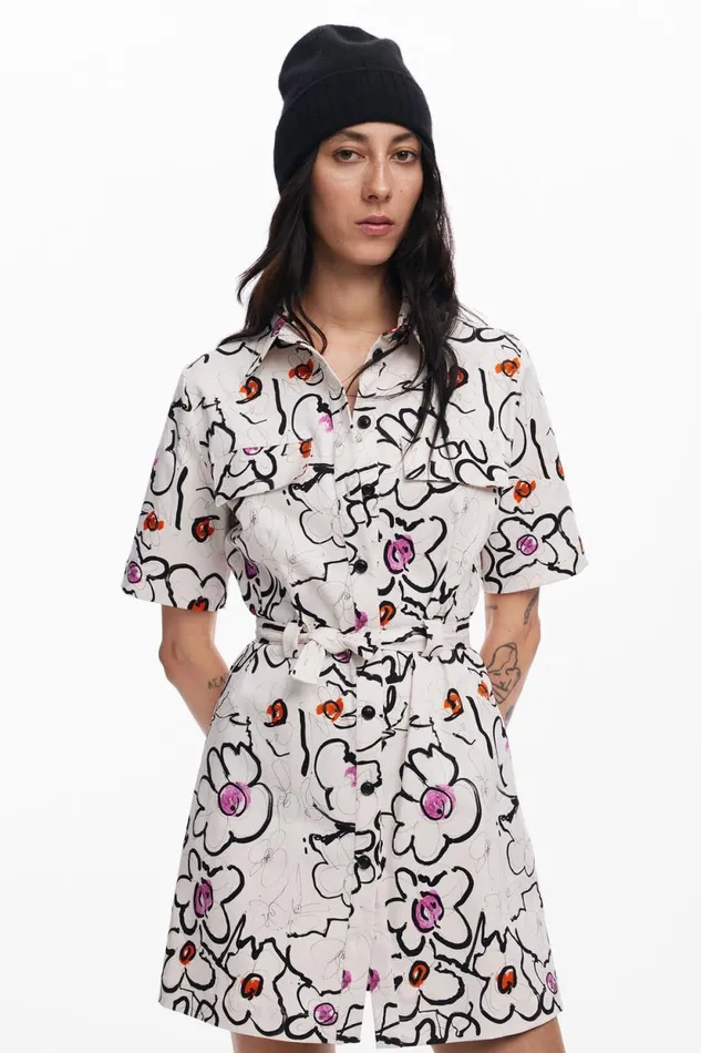 Dresses And Jumpsuits Women Desigual Dress With Drawn Flowers White