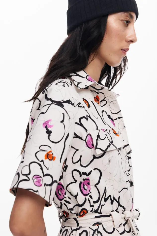 Dresses And Jumpsuits Women Desigual Dress With Drawn Flowers White