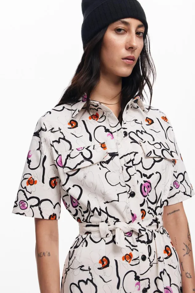 Dresses And Jumpsuits Women Desigual Dress With Drawn Flowers White
