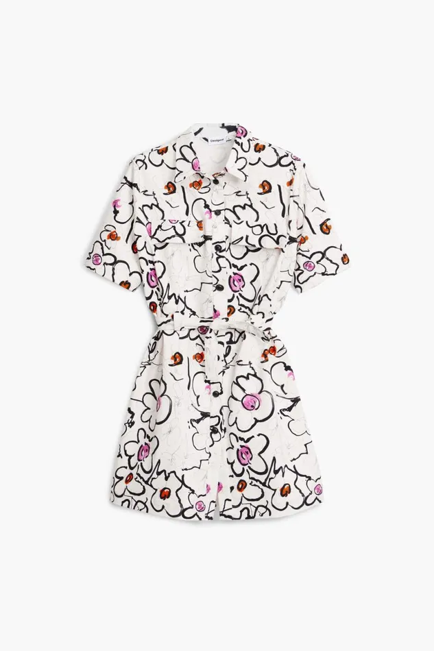 Dresses And Jumpsuits Women Desigual Dress With Drawn Flowers White