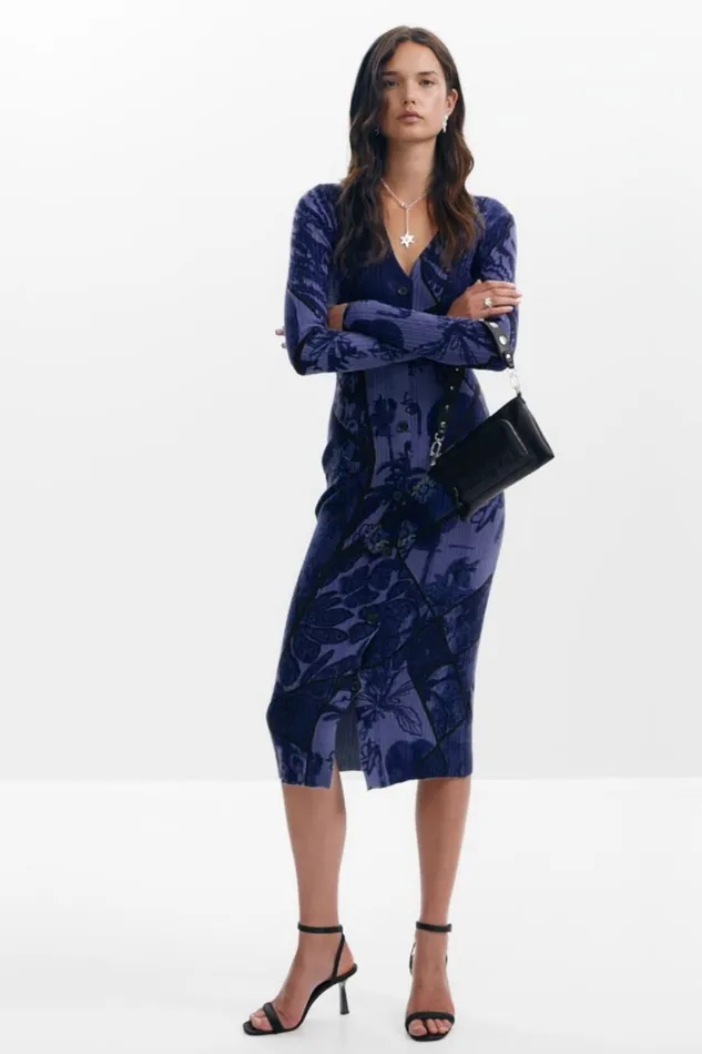 Dresses And Jumpsuits Women Desigual Floral Midi Dress Blue
