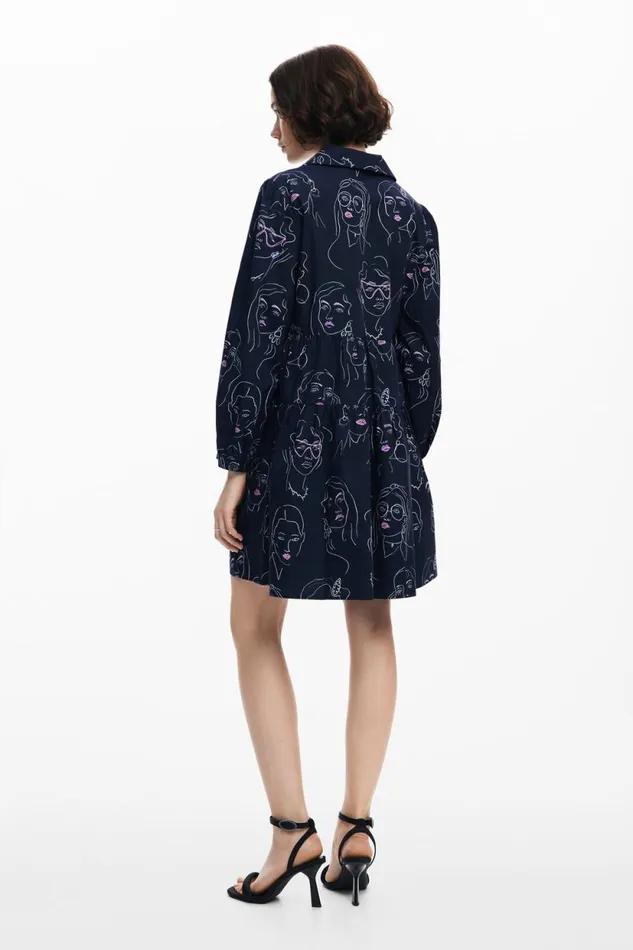 Dresses And Jumpsuits Women Desigual Mini Dress With Faces Blue
