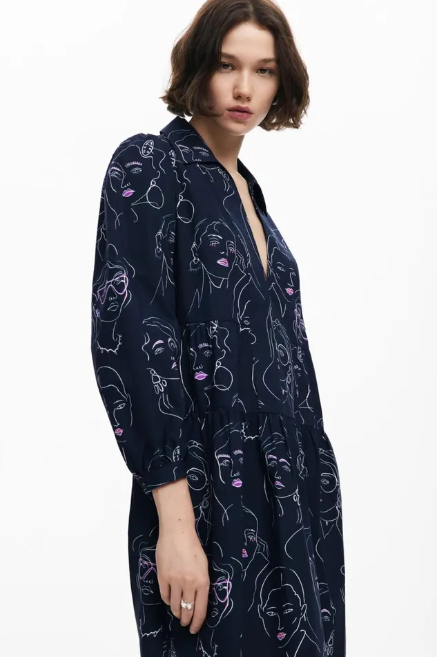 Dresses And Jumpsuits Women Desigual Mini Dress With Faces Blue