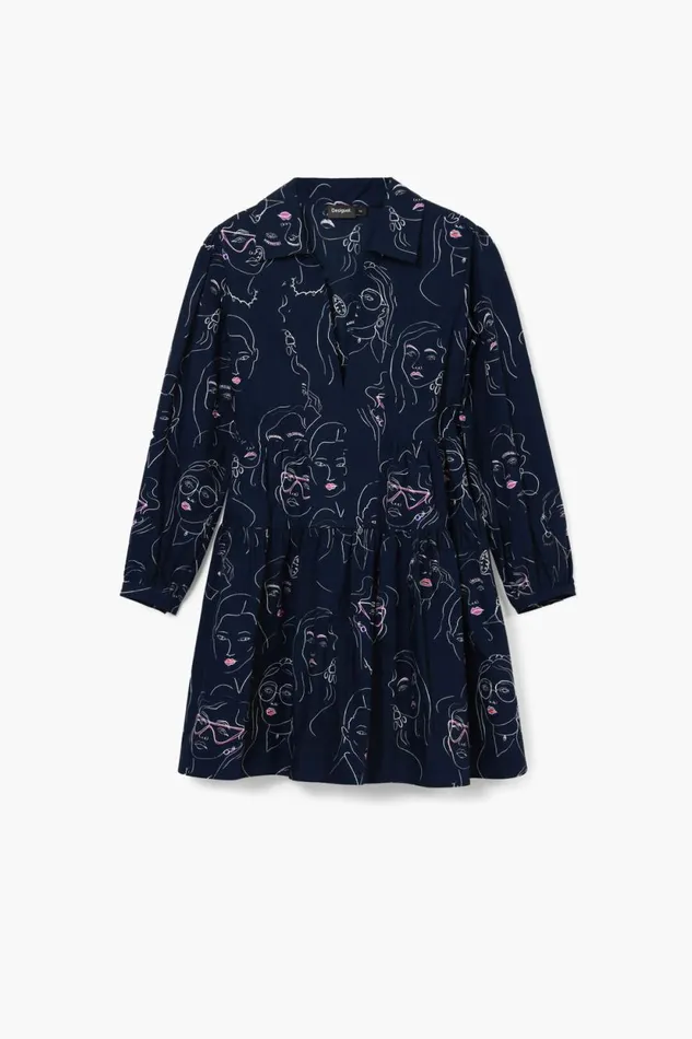 Dresses And Jumpsuits Women Desigual Mini Dress With Faces Blue