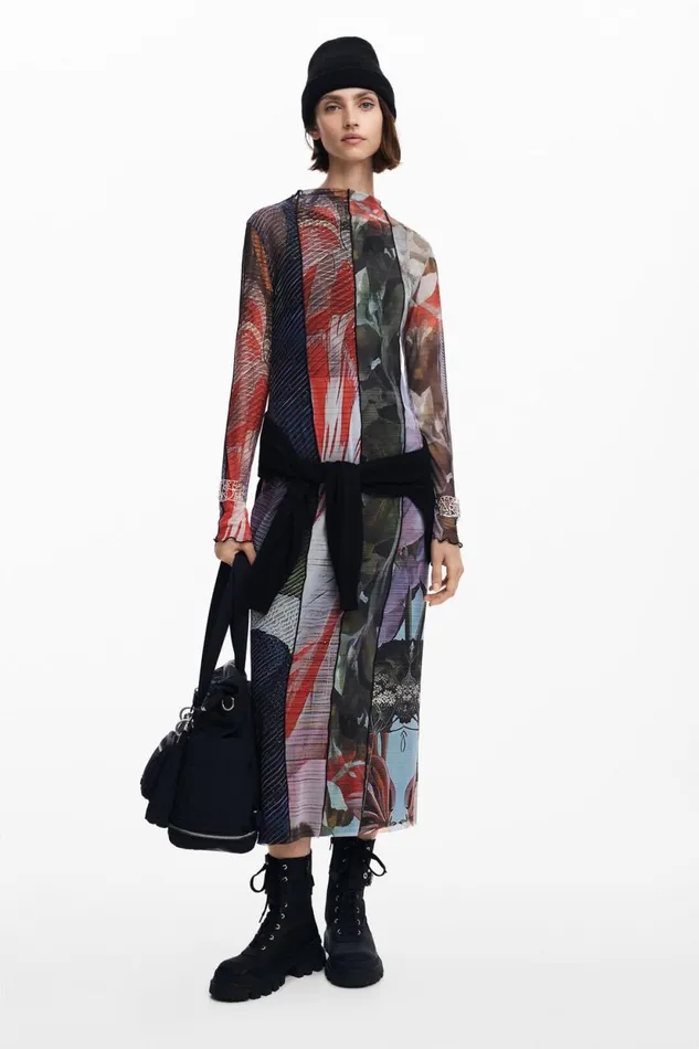 Dresses And Jumpsuits Women Desigual Printed Tulle Midi Dress Materialfinishes