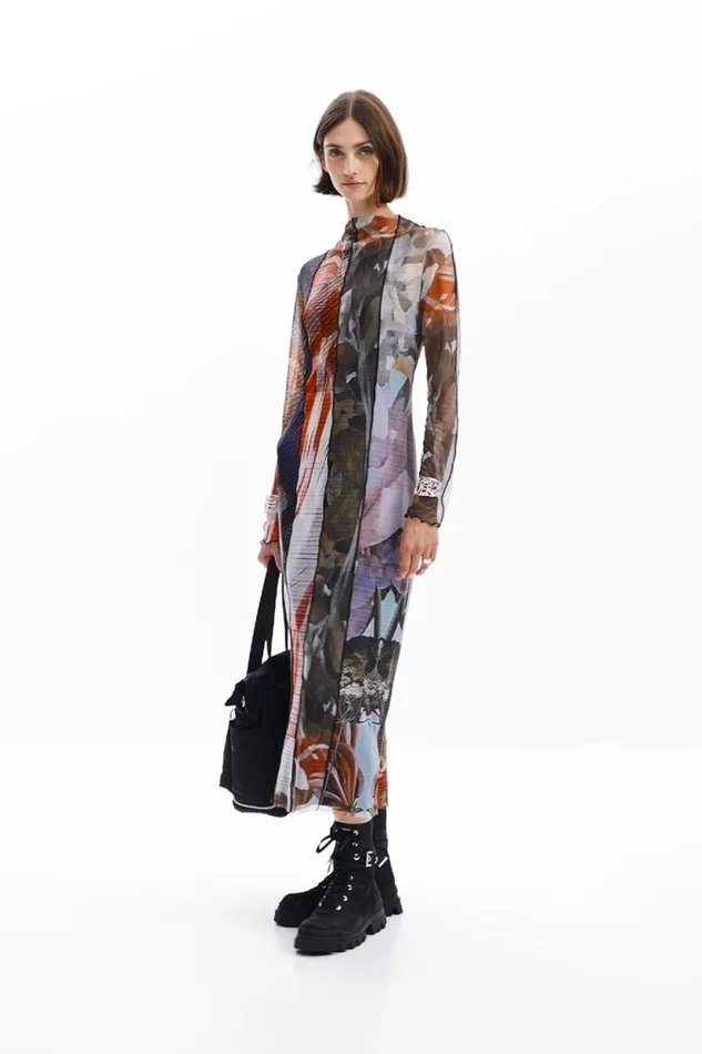 Dresses And Jumpsuits Women Desigual Printed Tulle Midi Dress Materialfinishes