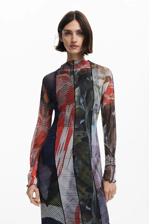 Dresses And Jumpsuits Women Desigual Printed Tulle Midi Dress Materialfinishes