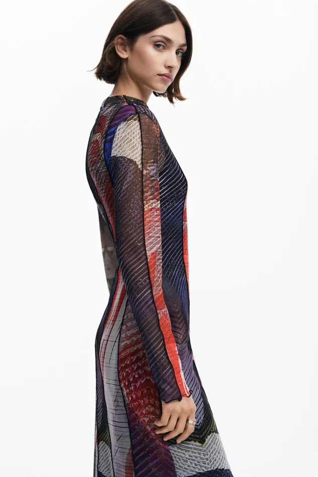 Dresses And Jumpsuits Women Desigual Printed Tulle Midi Dress Materialfinishes