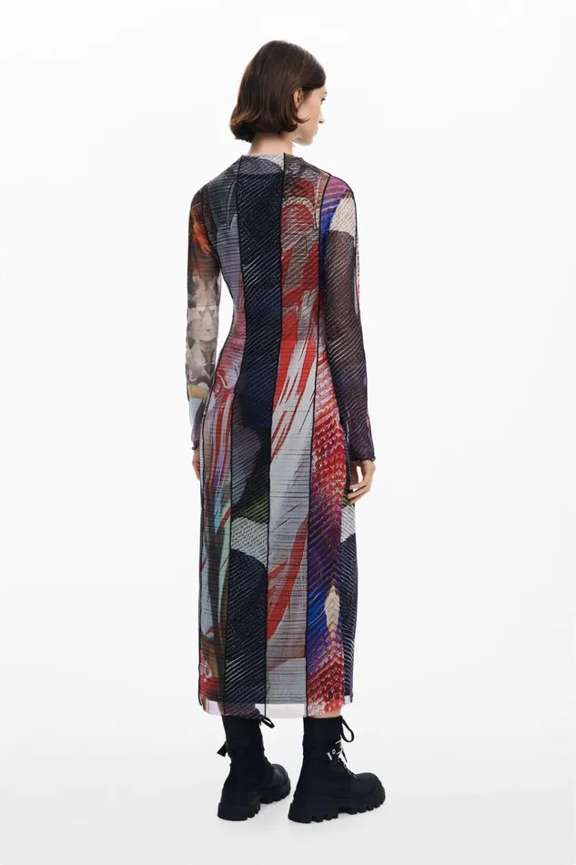 Dresses And Jumpsuits Women Desigual Printed Tulle Midi Dress Materialfinishes