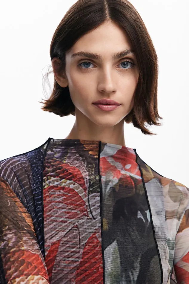 Dresses And Jumpsuits Women Desigual Printed Tulle Midi Dress Materialfinishes