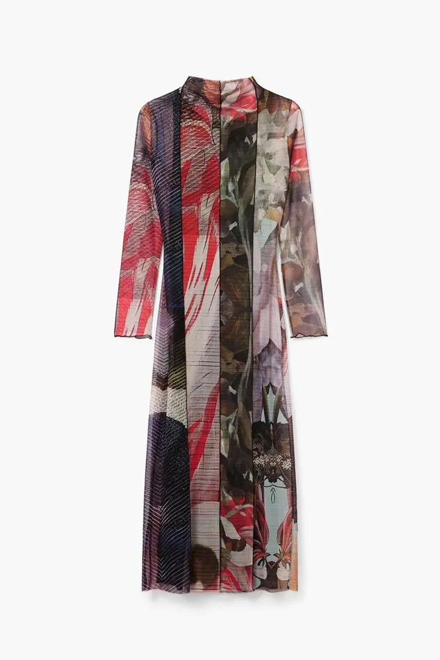 Dresses And Jumpsuits Women Desigual Printed Tulle Midi Dress Materialfinishes