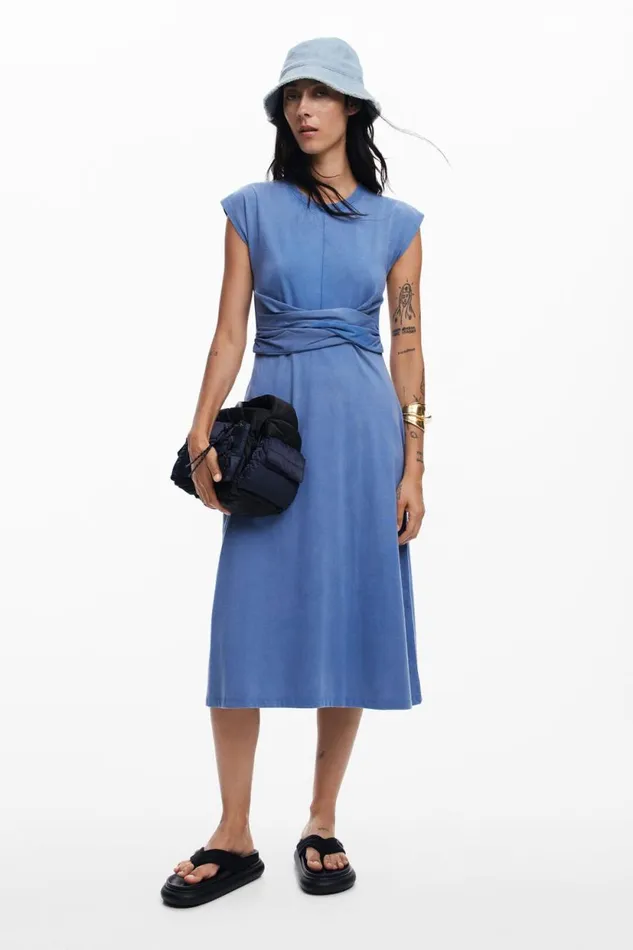 Dresses And Jumpsuits Women Desigual Ruched Midi Dress Blue