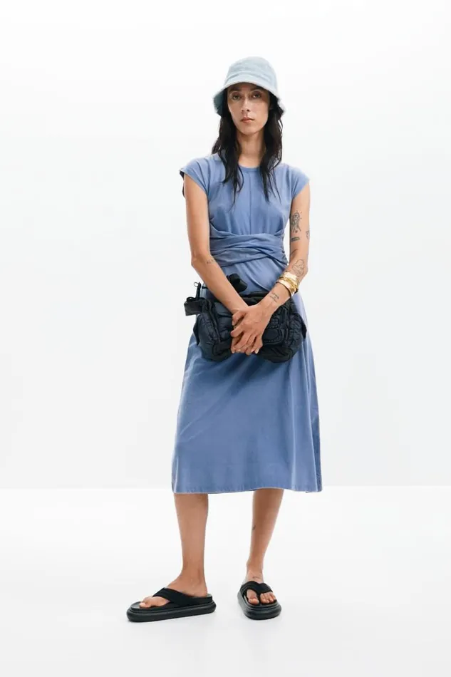 Dresses And Jumpsuits Women Desigual Ruched Midi Dress Blue