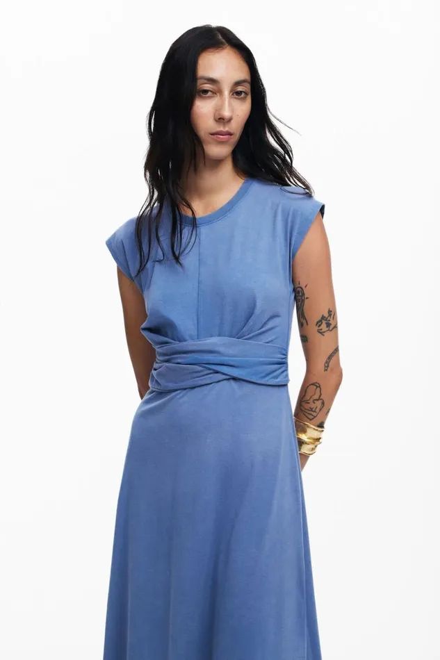 Dresses And Jumpsuits Women Desigual Ruched Midi Dress Blue