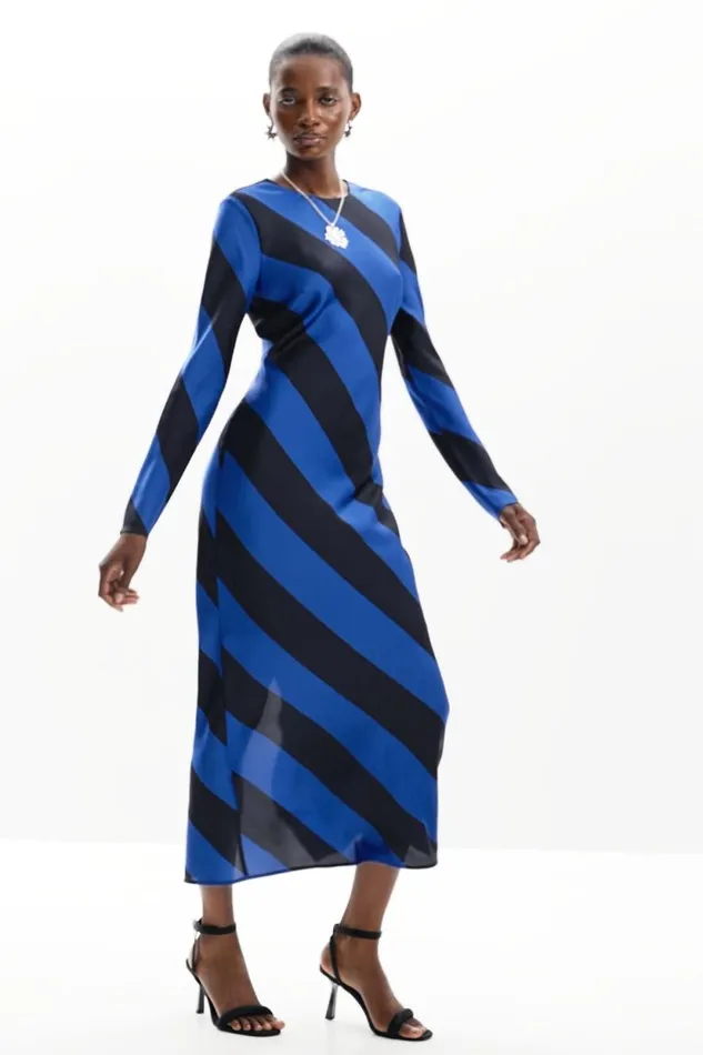 Dresses And Jumpsuits Women Desigual Striped Midi Dress Blue