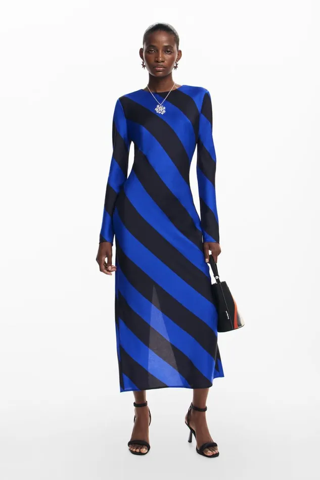 Dresses And Jumpsuits Women Desigual Striped Midi Dress Blue