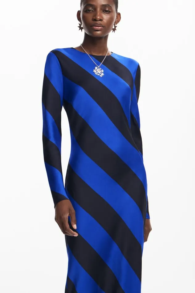 Dresses And Jumpsuits Women Desigual Striped Midi Dress Blue
