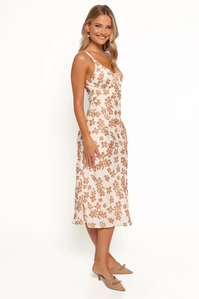 Dresses Petal and Pup Women Franny Midi Dress Cream Brown Floral