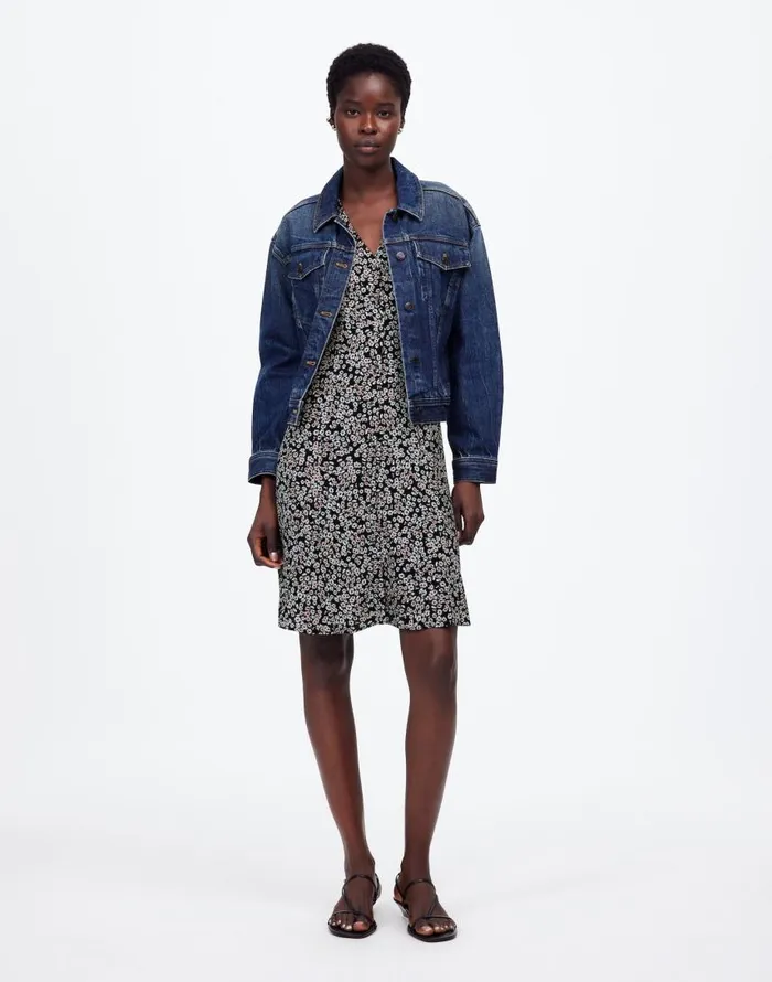 Dresses Women Madewell FlutterSleeve Mini Dress In Floral Daisy Black Ground