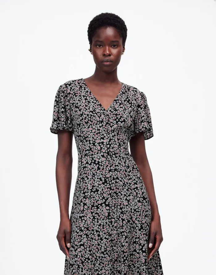 Dresses Women Madewell FlutterSleeve Mini Dress In Floral Daisy Black Ground