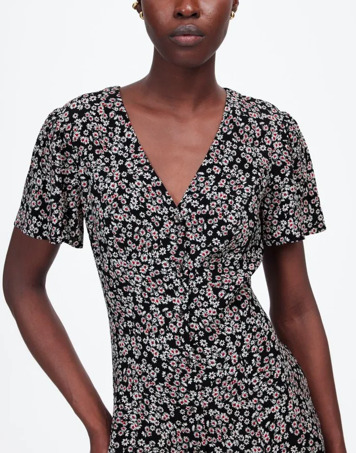 Dresses Women Madewell FlutterSleeve Mini Dress In Floral Daisy Black Ground