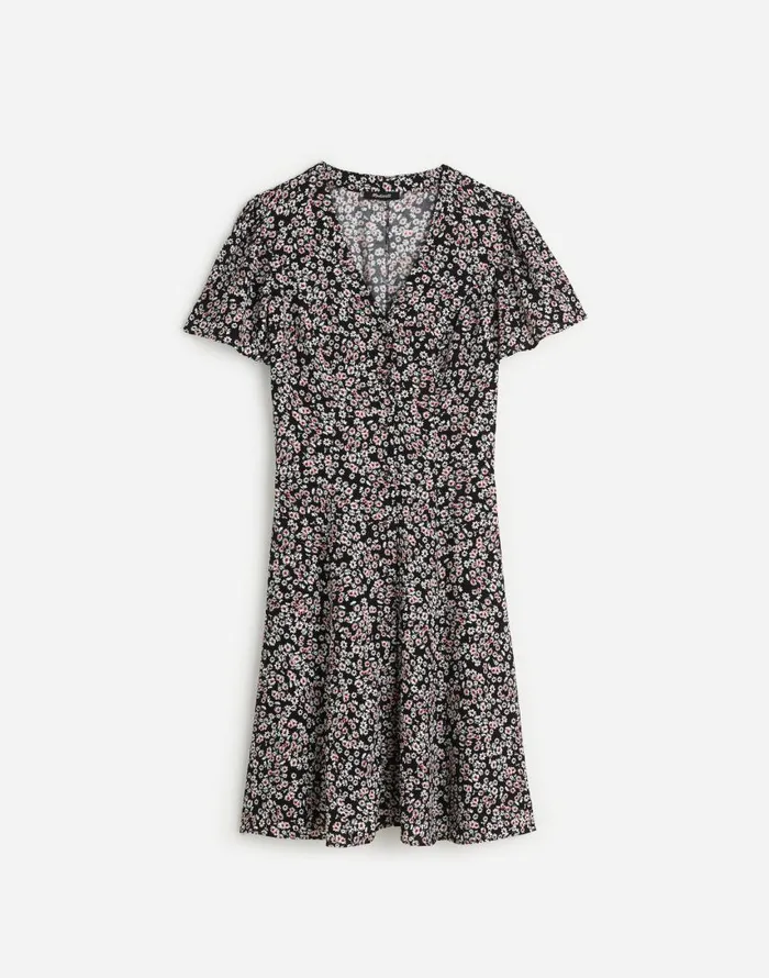 Dresses Women Madewell FlutterSleeve Mini Dress In Floral Daisy Black Ground