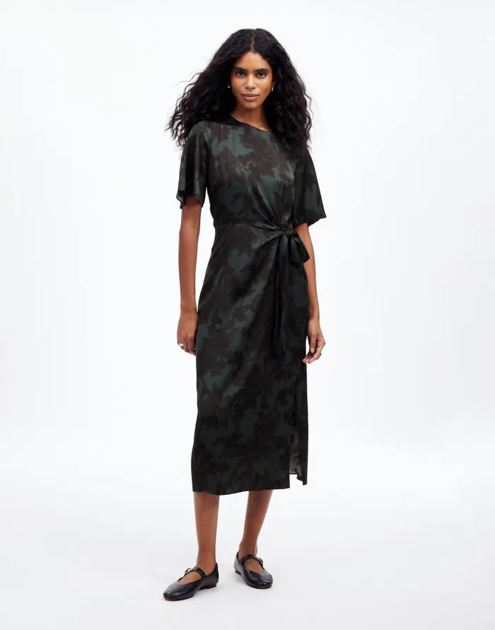 Dresses Women Madewell TieWaist Midi Dress In Floral Luxury Forest